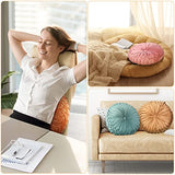Kathfly 4 Pcs Decorative Round Pleated Throw Pillows, Classy Velvet Pumpkin Round Throw Pillows, Decorative Floor Pillow for Bed Chair Home Sofa Decor, 14" Diameter (Orange,Yellow,Pink,Green)