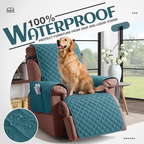KinCam 100% Waterproof Recliner Loveseat Cover with Console X1, Recliner Couch Covers X1, Recliner Chair Covers X1(Peacock Blue)