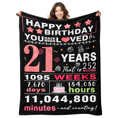 21st Birthday Gifts for Her - Gifts for 21 Year Old Female - 21 Birthday Decorations for Her - Twenty-one YR Bday Gift for Women Female Daughter Niece Sister Girlfriend Ideas Blanket 50"x60"