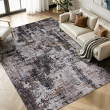 Sasttie 9x12 Washable Area Rug, Modern Abstract Large Carpet, Black & Brown