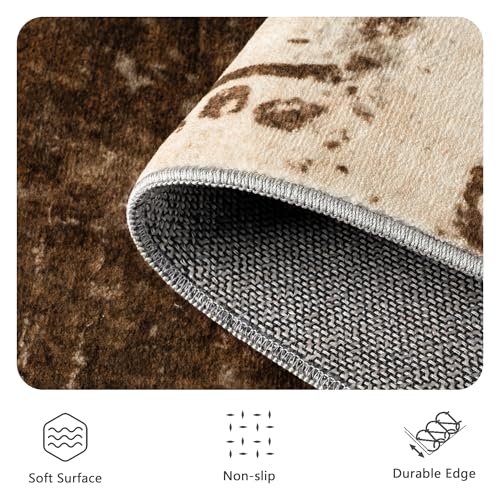 8x10 Rugs for Living Room - Modern Abstract Washable Rug, Ultra Soft Non Slip Low Pile Large Rugs, Floor Carpet for Bedroom Dining Room Office Laundry Nursery Home(A-Brown)