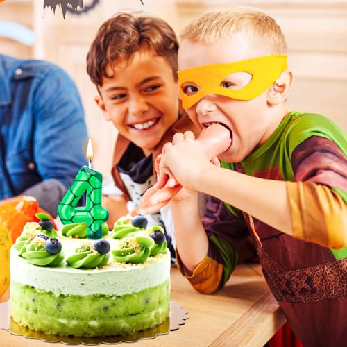 Conelist Number 4 Cartoon Turtle Theme Birthday Candle Green Turtle Candle Numeral Cake Topper for Kids Boys Girls Theme Birthday Decoration Supplies