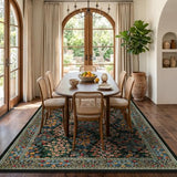 6x9 Area Rugs, Washable Floral Area Rugs for Living Room, Indoor Area Rug for Bedroom, Dining Room, Low Pile Non-Slip Non Shedding Rug(Black Floral)