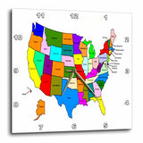 3dRose DPP_80586_3 Colorful Map of the United States for Kids Wall Clock, 15 by 15"