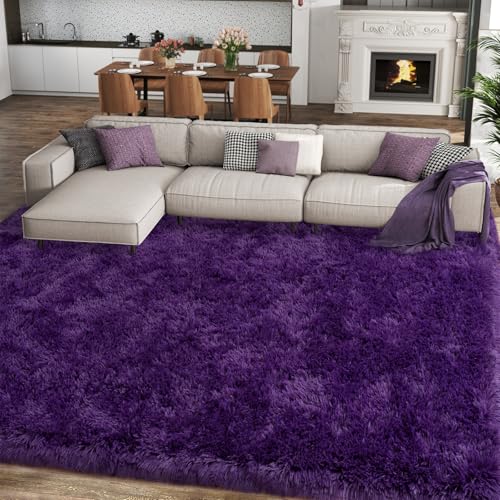Soft Shag Rugs for Bedroom, 4x6 Purple Fluffy Shaggy Rugs for Living Room Nursery, Luxury Modern Plush Carpet Girls Boys Kids Room Dorm Indoor Home Decor, Upgrade Non-Slip
