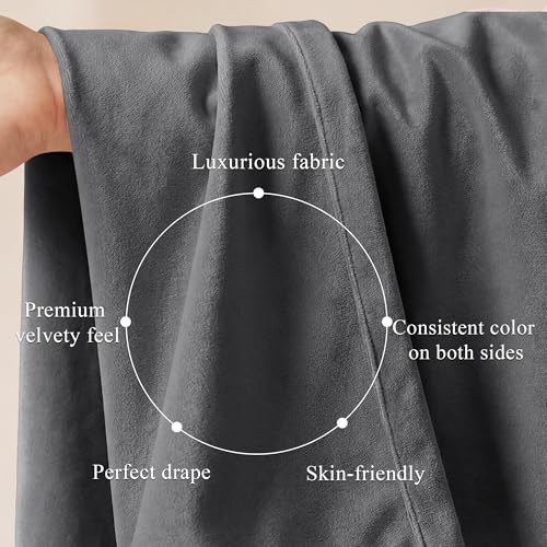 StangH Grey Velvet Curtains for Living Room 96 inches Long Blackout Curtains for Bedroom Grommet Privacy Thermal Insulated Window Drapes for Sliding Glass Door, W52 by L96 inches, 2 Panels