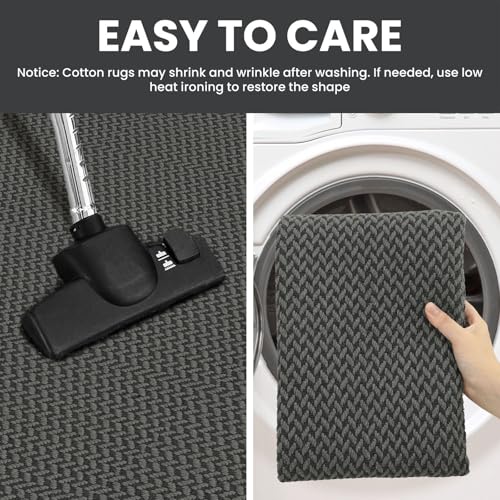 Small Area Rug 2x3 Washable Woven Rugs for Entryway Non Slip Rubber Backed Front Door Rugs Indoor Doormat Throw Rug Floor Carpet for Entrance Kitchen, Grey/Black