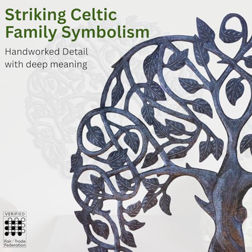 Tree of Life Metal Wall Art, Contemporary Iron Artwork Decor, Celtic Family Trees, 23 In. x 23 In. Round Modern Plaque, Handmade in Haiti,Fair Trade Certified, Signed By Wilson Etienne