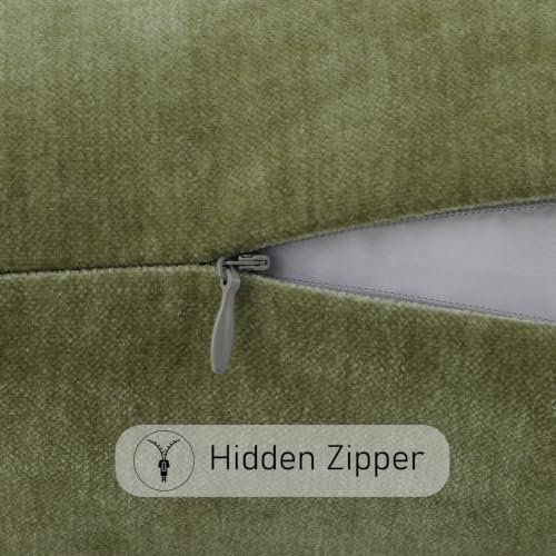 Chenille Lumbar Pillow Covers 20x20 inch Olive Sage Green
