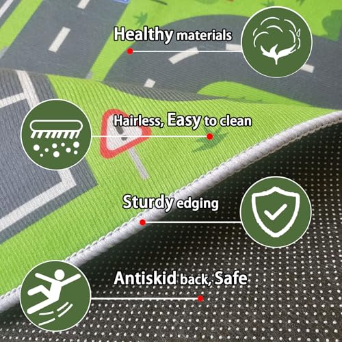 Road Rug for Kids, 2'7" x 3'11", Toy Car Play Rug Mat Carpet with Construction Town Style in Playroom Children Bedroom, Educational City Rugs for Boys Aged 3-12 Years Old