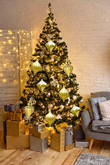 2 Pcs 9" Large Shatterproof Finial Drop Ornaments - Gold Christmas Big Ornaments Hanging Ball for Holiday Decorations