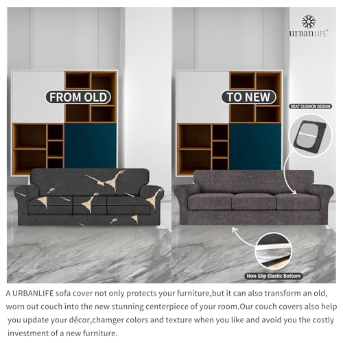 URBANLIFE Stretch Sofa Covers & Loveseat Couch Covers for 3 Cushion Sofa with 2 Cushion Sofa for Living Room Slipcover Set, Charcoal Gray