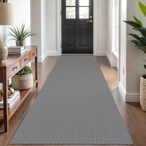 KOZYFLY 3x8 Runner Rug, Washable Non Slip Woven Kitchen Hallway Rug, Grey