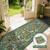 nesrt Fox Runner Rugs for Hallway 3x10ft Non Slip, Washable Long Animal Print Kitchen Rug, Soft Jungle Woodland Runners, Fantasy Floor Carpet for Entryway Doorway Home Decor (Green)