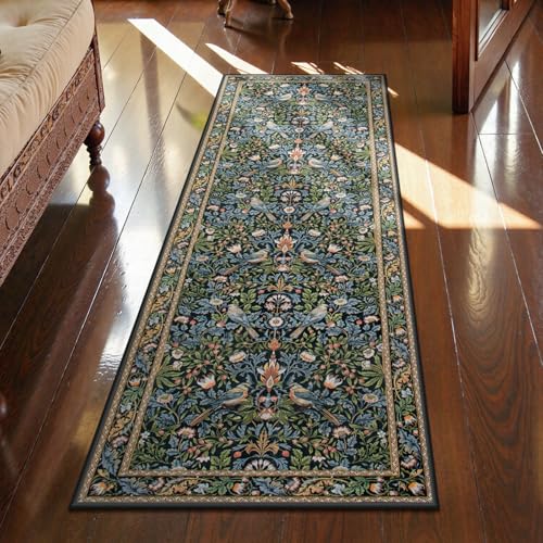 Boho Floral Kitchen Runner Rugs 2x5, Machine Washable Bathroom Rug Runner Non Slip, Soft Low-Pile Flower Botanical Indoor Carpet Runner for Entrance Entryway Bedroom Dorm Foyer, Navy Blue
