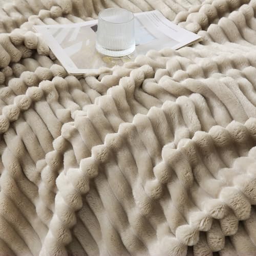Khaki Throw Blanket for Couch Sofa 50x60 inches Striped Fleece Blankets Room Home Decor Lightweight Plush Soft Cozy Gifts for Women Mom
