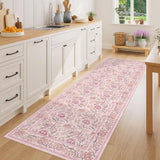 2x6 Runner Rug, Washable Vintage Floral Kitchen Rug, Pink