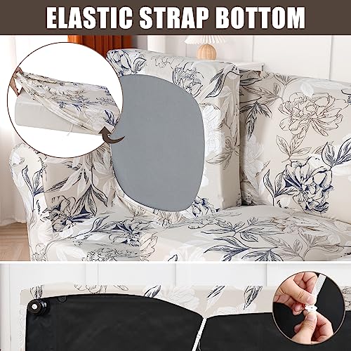 SearchI Stretch Sofa Cover Printed Couch Cover, Floral Pattern 3 Pieces Loveseat Slipcover with 2 Separate Cushion Cover, Washable Furniture Protector for Living Room(Loveseat, Flower Shadow)