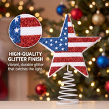 Gejoy 6 Inch 4th of July Tree Topper 250th Anniversary Glitter Star Tree Topper Patriotic American Flag Red White Blue Trees Decor for Indoor Outdoor Home Office Independence Day Memorial Day Decor