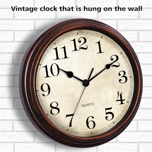 Wall Clock, 9 Inch Silent Non Ticking Classic Battery Operated Clocks, Decorative for Living Room, Bedrooms, Bathroom, Kitchen Office (Bronze)
