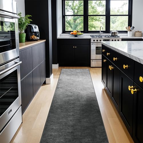 2x6 Washable Runner Rugs, Gray Stainproof Non-Slip for Hallway