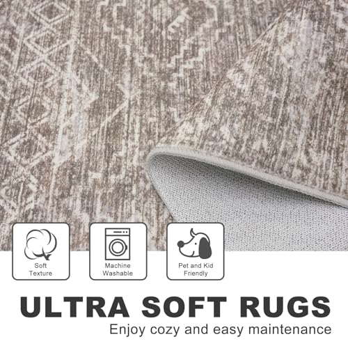 Washable Runner Rug 2x6 ft Non Slip Hallway Runners, Mauve Taupe