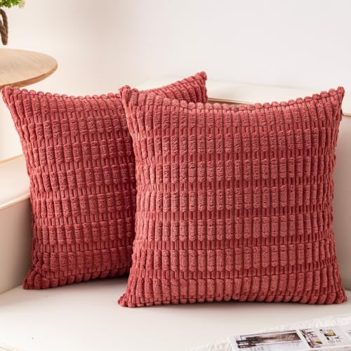 Pack of 2 Corduroy Decorative Throw Pillow Covers 18x18 Inch, Cranberry Red