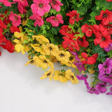 Artificial Flowers for Indoor & Outdoor Decoration - 12 Bundles Faux Daisies with Eucalyptus Leaves Fake Greenery for Garden, Home, Porch, Patio, Boxwood (12 Pcs Mix Pink Red Purple Yellow)