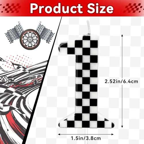 Racing Car Themed Birthday Candles, Number 1 Checkered Candles, Black & White Checkered Cake Topper, Cool Racing Themed Party Supplies, Special Candle