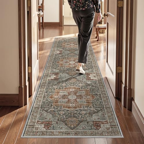 Runner Rug 2x8 Runners for Hallways Washable Rugs, Grey/Brown/Tan