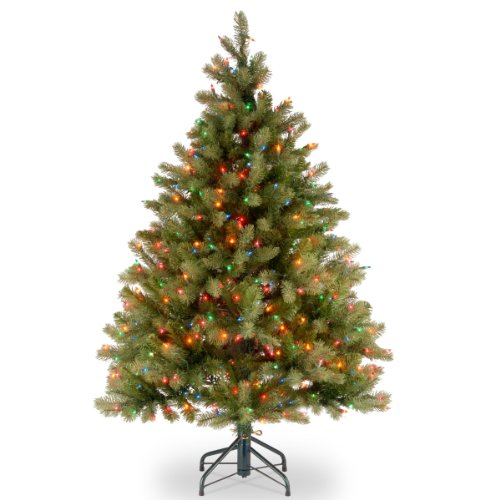 National Tree Company 4.5 ft Pre-Lit Downswept Douglas Fir Artificial Christmas Tree, 450 Multicolor Lights, 525 Feel Real Tips, Includes Stand, Green