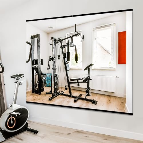 TRAHOME Home Gym Mirror for Wall,48x24x3PCS Full Length,Glass Frameless Body Large Mirror for Home Gym,Workout,Bedroom,Garage(Black)