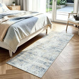 2x6 Runner Rug Non-Slip Washable, Blue Runners for Hallway Kitchen Entryway Indoor, Soft Neutral Abstract Modern Farmhouse Carpet for Bedroom Laundry Room Decor