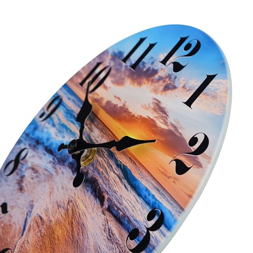 Wall Clock Battery Operated Beach Coastal Theme Indoor Outdoor Waterproof Decor for Bathroom Bedroom Patio Pool Home (8 Inch,Blue)