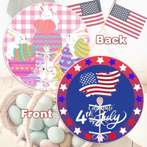 15 Inch Mini Easter Tree Skirt 4th of July Tree Skirt American Flag Day Memorial Day Double Sided Print Mat Independence Day Easter Holiday Party Home Tabletop Christmas Tree Decoration