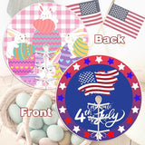 15 Inch Mini Easter Tree Skirt 4th of July Tree Skirt American Flag Day Memorial Day Double Sided Print Mat Independence Day Easter Holiday Party Home Tabletop Christmas Tree Decoration