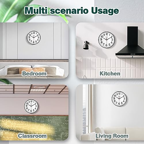 GLVSAE Wall Clock 12 Inches Non-Ticking Wall Clocks Battery Operated Large Easy to Read with Stereoscopic Dial Ultra-Quiet Movement Quartz for Office Classroom School Home Bedroom Kitchen