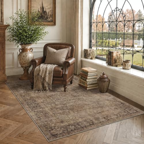 HelloTree 4x6 Vintage Washable Non-Slip Low Pile Area Rug
