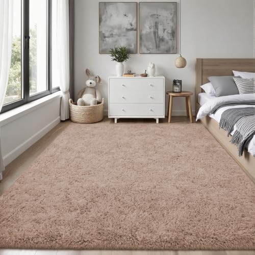 4x6 Area Rugs Living Room: Fluffy Bedroom Rug Shag Carpet Camel