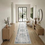 2x10 Blue Vintage Runner Rug for Hallways Kitchen