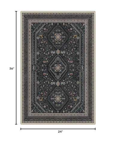 GENIMO 2x3 Entryway Rug, Washable Small Indoor Area Carpet Floral Ebony