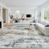 9x12 Area Rugs for Living Room: Washable Soft Grey Abstract Bedroom Carpet