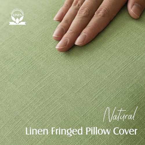 Foindtower Decorative Linen Fringe Throw Pillow Covers 22×22 Lime Green