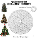 Dremisland Christmas Tree Skirt, 48 inches Large White&Silver Luxury Faux Fur Tree Skirt with Snowflakes Super Soft Thick Plush Tree Skirt for Xmas Tree Decoration (Silver, 48inch/122cm)