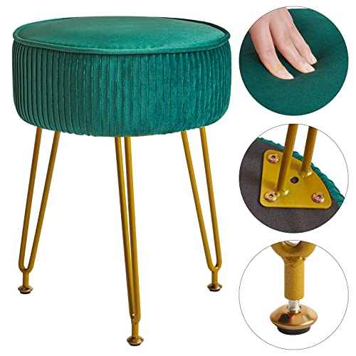 IBUYKE Makeup Vanity Stool, Velvet Round Footrest Ottoman, Green LG-30L