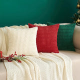MIULEE Pack of 2 Christmas Red Corduroy Decorative Throw Pillow Covers 18x18 Inch Soft Boho Striped, 18x18 Pillow Inserts Pack of 2 Down Alternative Decorative Feather Throw Pillow Inserts for Sofa Be