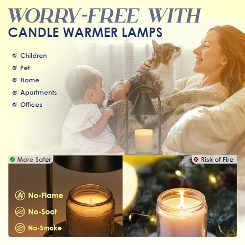 Candle Warmer Lamp with Timer, Electric Black Candle Warming Light for Bedroom, Dimmable Wax Melts Warmer for Home Decor Beside Lamp Gifts for Women (2 Bulbs Included)