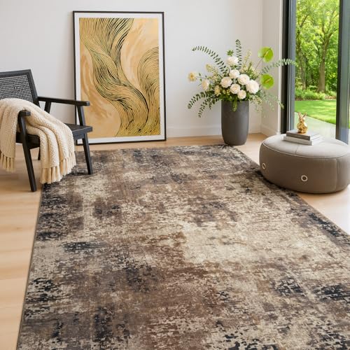 3x5 Brown Red Area Rug Washable Non-Slip Low Pile Entryway Carpet