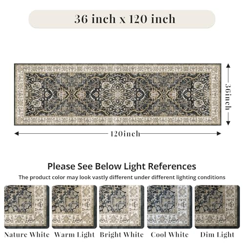3x10 Non-Slip Washable Hallway Vintage Runner Rug, Black