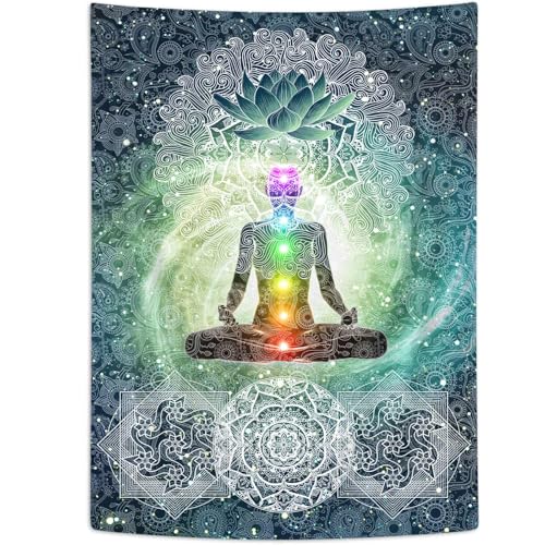 DYNH Meditation Vertical Tapestry, Yoga Decor Tapestry Wall Hanging for Bedroom, Lotus Tapestries Poster Beach Blanket College Dorm Home (40W X 60H)